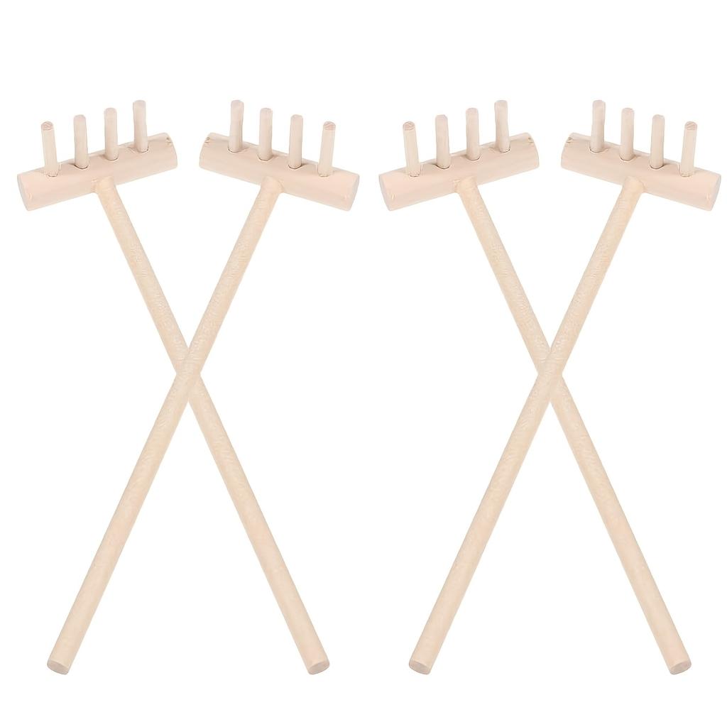 4 Stück Mini Zen-Garten Rechenwerkzeug-Set, Hölzerner Sandrechen, Meditationstisch, Puppenhauszubehör und Sandkasten-Dekoration