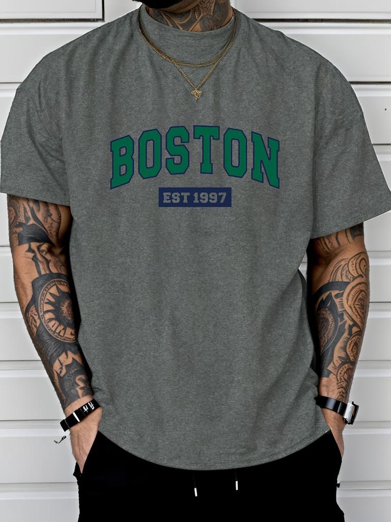 Letter Print Men's Creative Top, Casual Short Sleeve Crew Neck Thin T-shirt for Summer and Spring, Men's Clothing