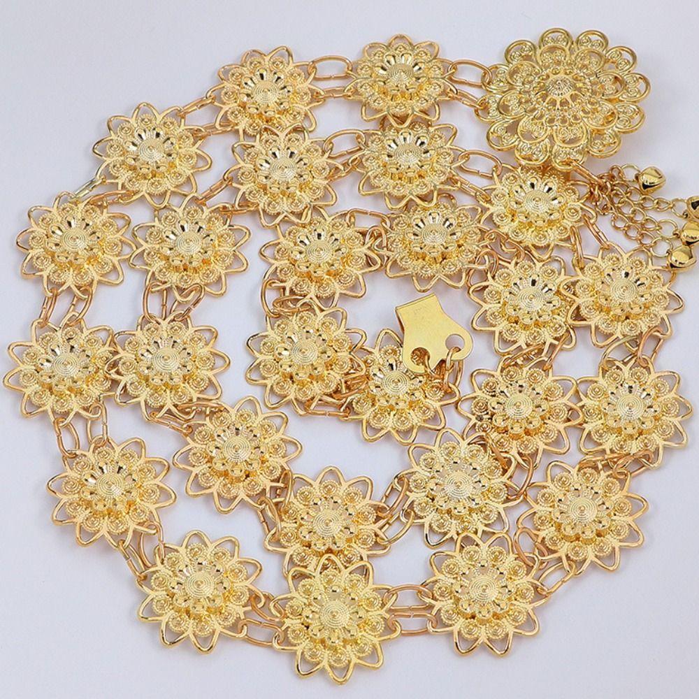 Silver Flower Metal Waist Chain Metal Dance Dress Belt Chains Ethnic Style Belt  Festival Accessory