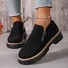 Women's Plus Size Autumn and Winter Beautiful and Versatile Block Heel Suede Side Zipper Fashion Boots