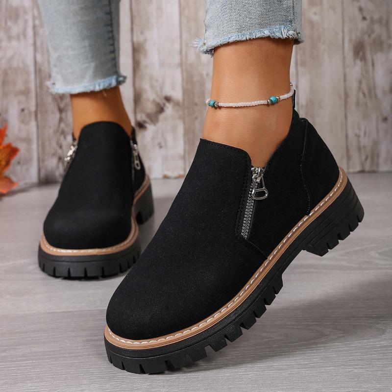 Women's Plus Size Autumn and Winter Beautiful and Versatile Block Heel Suede Side Zipper Fashion Boots
