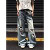 New American high street washing water, old ripped jeans, men's and women's trendy brand loose scimitar pants