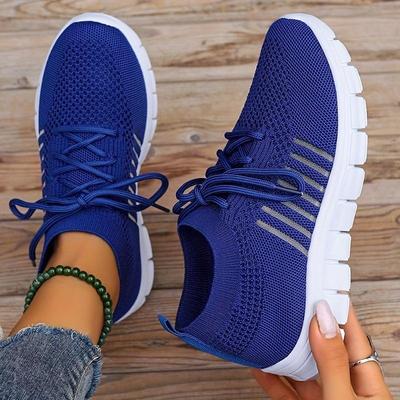 Damen-Mesh-Sneakers, leicht, zum Schnüren, weiche Sohle, modische Laufschuhe, fliegende, gewebte Outdoor-Sportschuhe