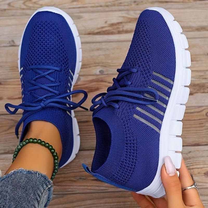 Women's Mesh Sneakers Lightweight Lace-up Soft Sole Fashion Running Shoes Flying Woven Outdoor Sports Shoes