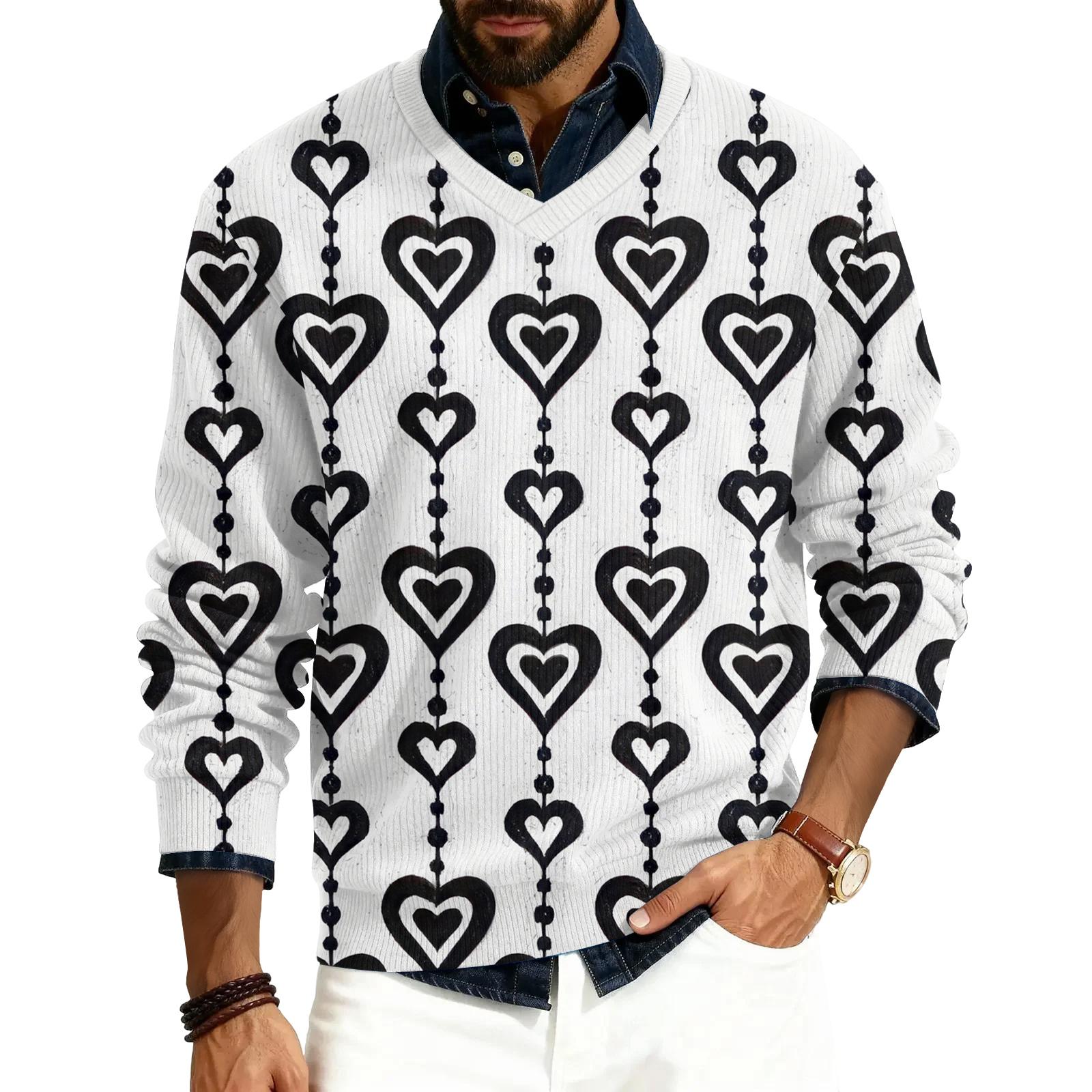 

Чоловічий пуловер з V-подібним вирізом, з довгими рукавами, в рубчик XL білий