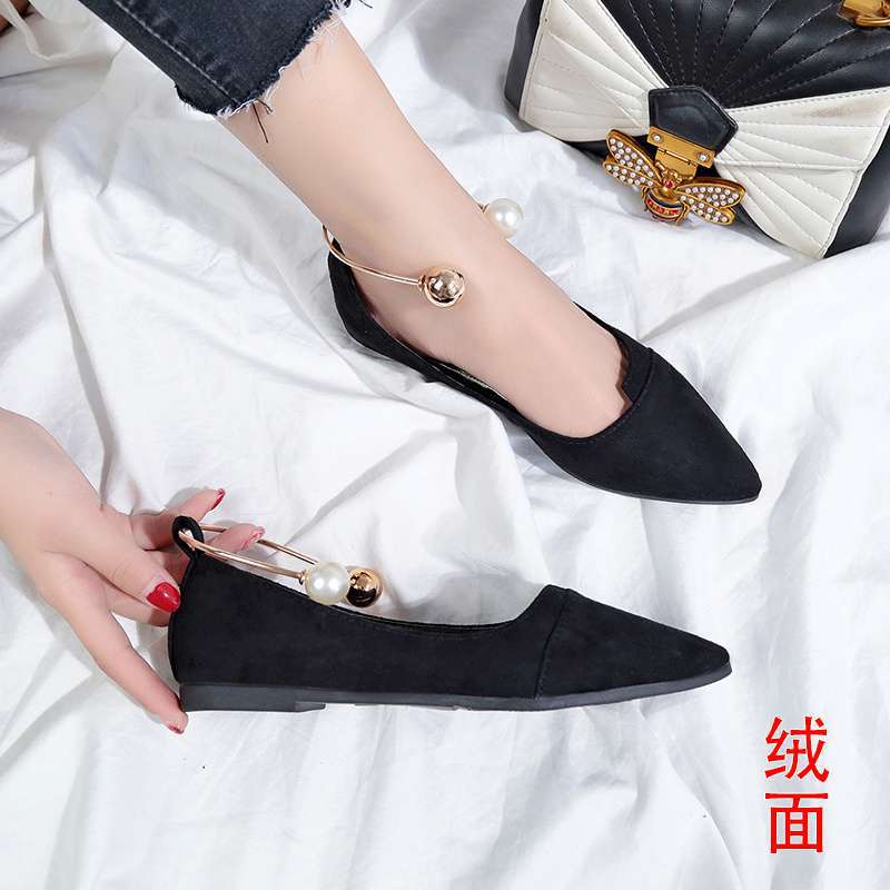 Pointed single shoes women's 2025 new versatile women's shoes spring flats black autumn shallow beanie shoes