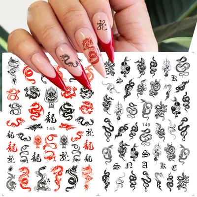 Nail Decals Self Adhesive Slider Dragon Snake Gothic Style 3D Black Nail Stickers