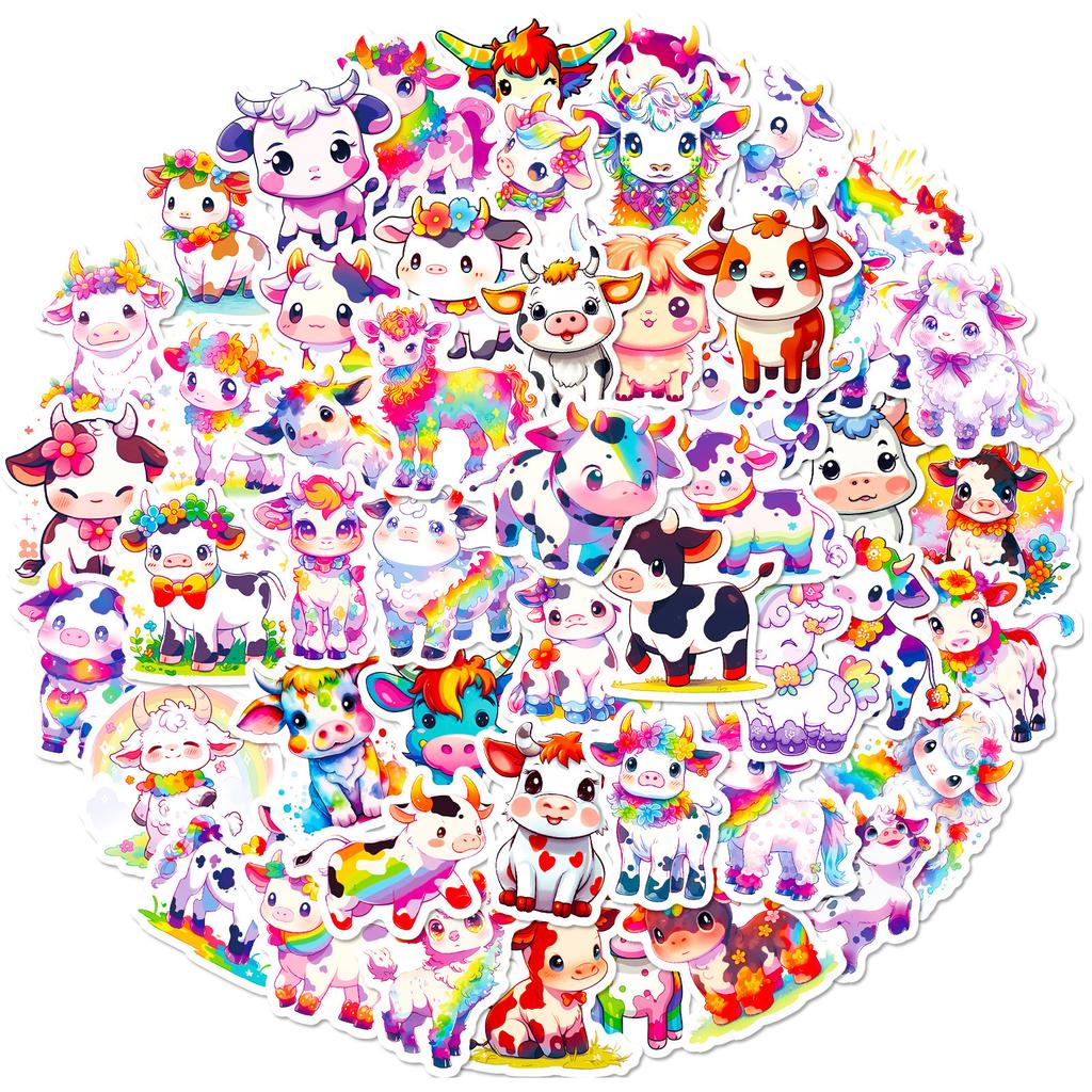 50 Rainbow Calf Graffiti Stickers Children'S Cute Cow Cartoon Creative Personality Stickers