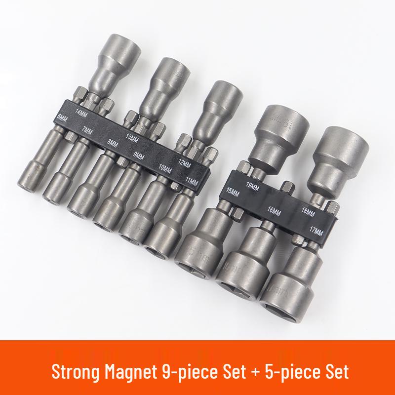 9-Piece Hex Shank Magnetic Socket Set & 14-Piece Dovetail Bit Set for Electric Drill and Pneumatic Tools