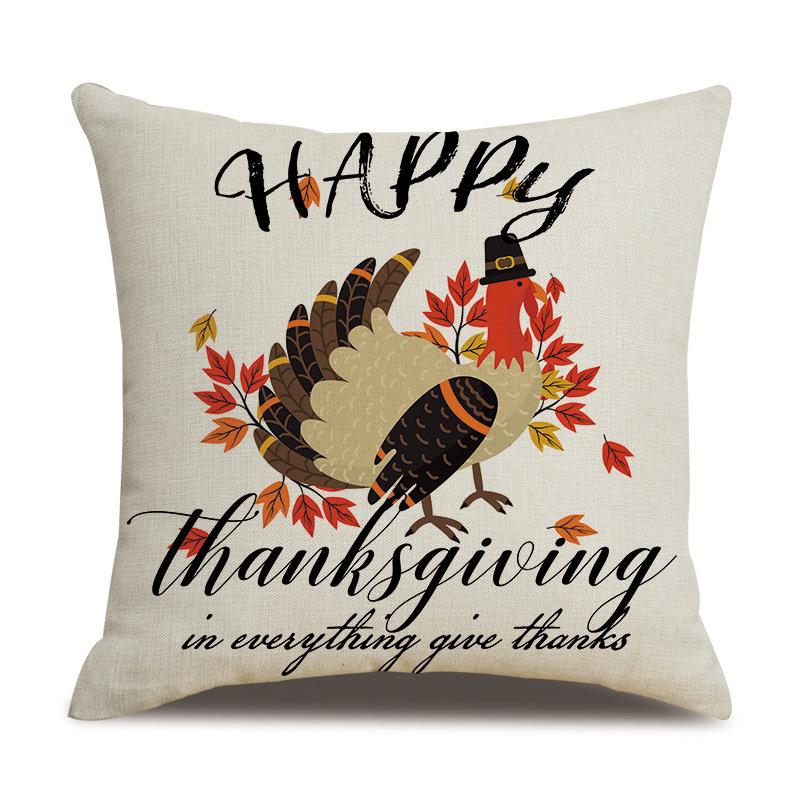 Thanksgiving Linen Pillowcase Autumn Pumpkin Print Pillow Cushion Cover