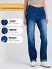 Jean Évasé Taille Haute avec Ourlets Effilochés & Poches Monkey - Pantalon Casual Stretch Amincissant pour Femme