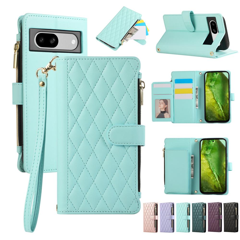 Crossbody Wrist Strap Zipper Leather Wallet Phone Case for Google Pixel 8 7 6 9 10 Pro XL 8A 7A 6A Magnetic Slot Card Bag Cover