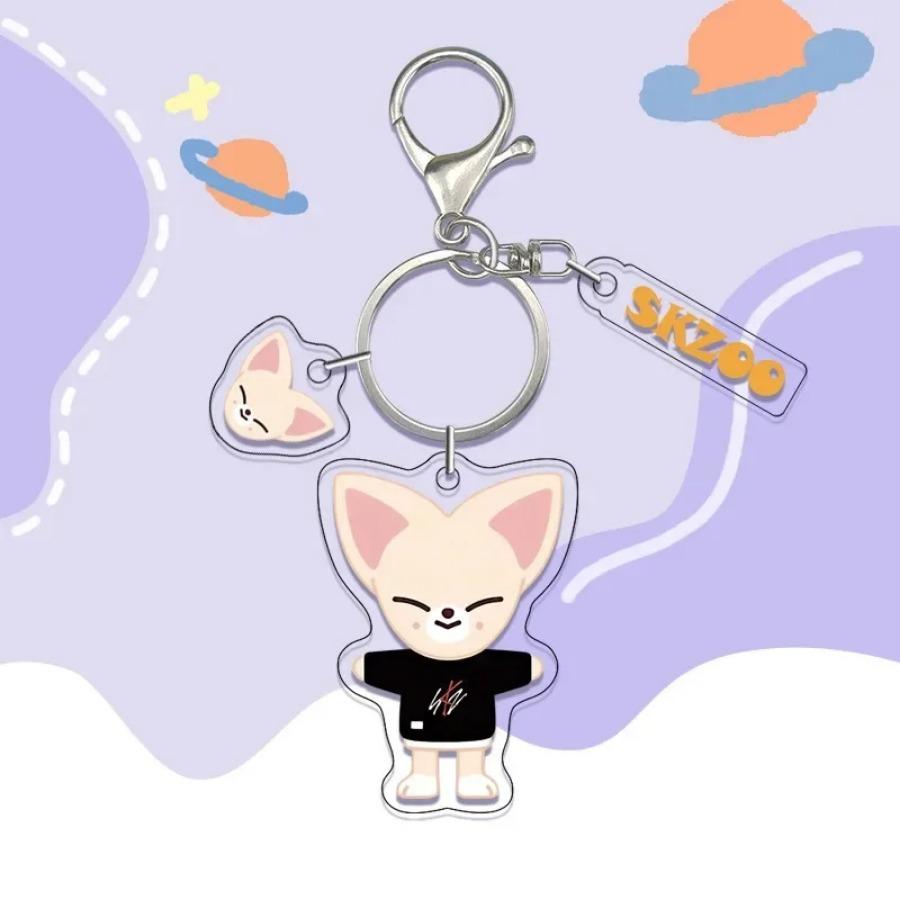 Anime Skzoo Doll Figure Keychain KPOP-SKZ-STAY Cartoon Double-Sided Printed Transparent Acrylic Key Ring Bag Accessory Fans for Carry Mini Lightweight