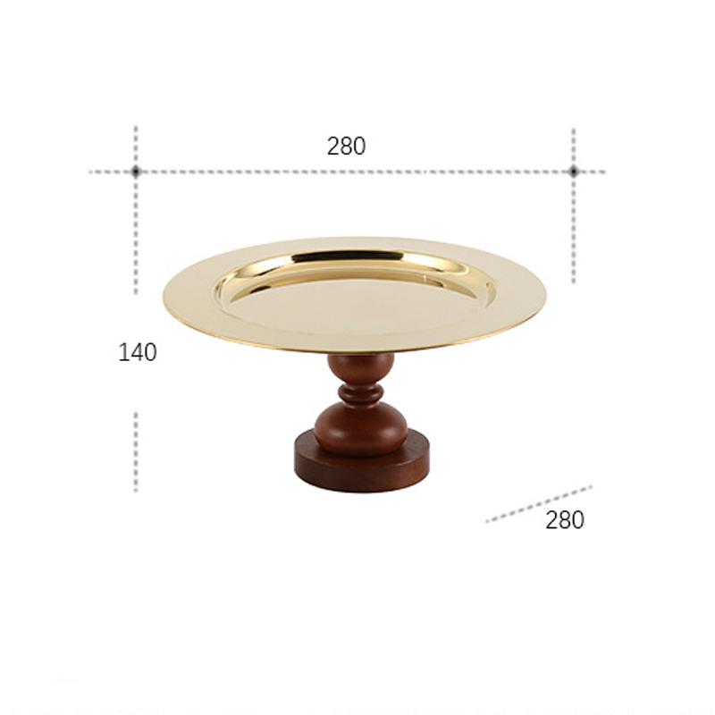 

Vintage Metal Solid Wood Base Fruit Bowl Round Gold Storage Tray High Dried Fruit Dessert Plate Home Countertop Decorative Plate