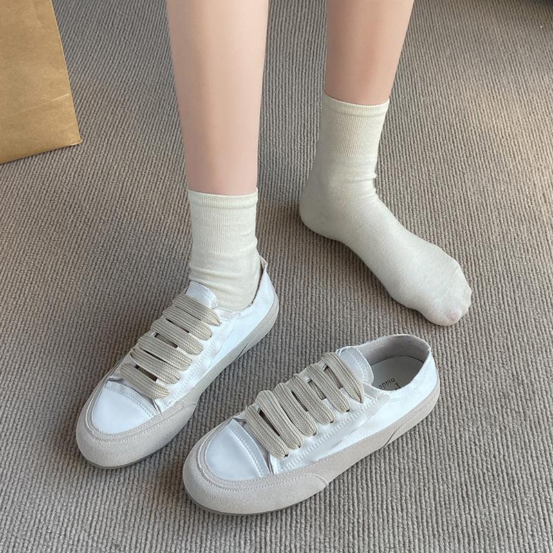 Niche Little White Shoes Women's Flat-bottomed Versatile Summer Thin Board Shoes Platform Single Shoes Silk Satin Canvas Shoes