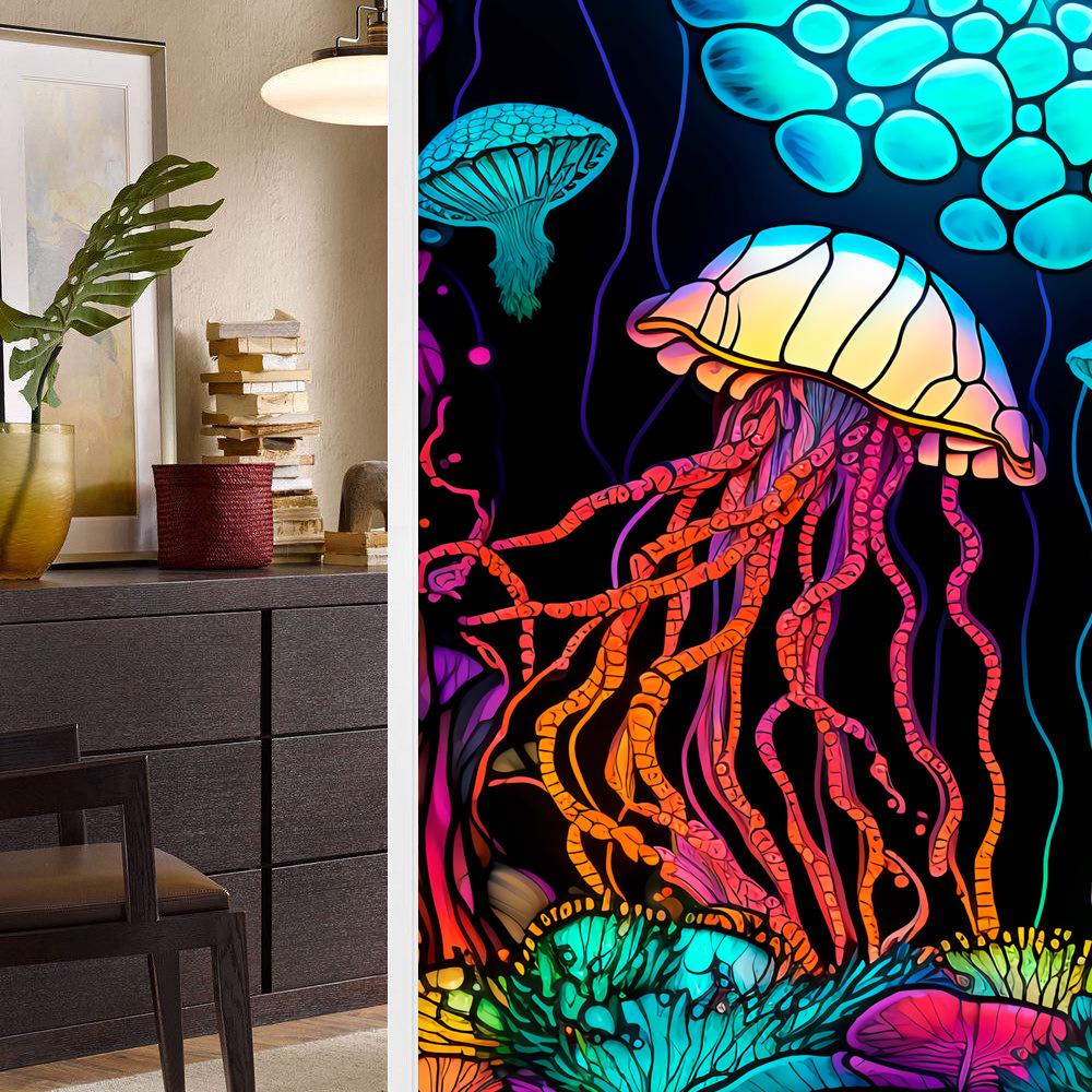 

Барвиста Ретро Квіткова та Пташина Статична Віконна Плівка - Без Клею, Знімна 45x100cm Frosted