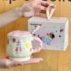 Cute Ceramic Mug Couple Cartoon Drinking Water Cup with Lid Spoon Office Coffee Cup Birthday Gift