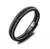 Classic Black Leather Wrap Bracelet for Men Metal Magnetic Clasp Fashion Bangle Bracelet Male Birthday Gift