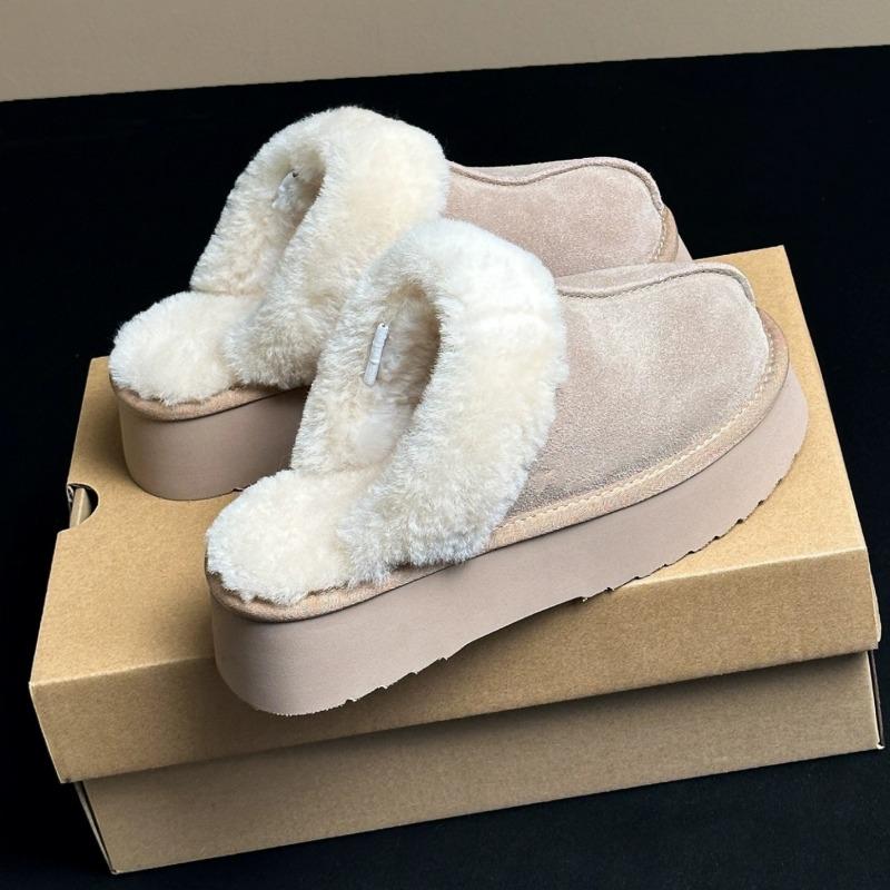 Dicksohlige flauschige Hausschuhe für Damen zum Tragen neue Herbst- und Winter-Zweitragemöglichkeiten Schneestiefel, gefüttert und verdickt warme Brot-Baumwollschuhe