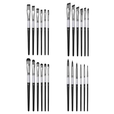 6PCS Professional Artist Paintbrush Flat/Oblique/Round/Pointed Tip Paint Brush for Beginner Watercolor Gouache Painting