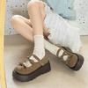 Fashion Women Mary Jane Shoes Autumn Round Toe Vintage Bow Knot Platform Leather Shoes Height Increase Comfortable Fashion Single Shoes