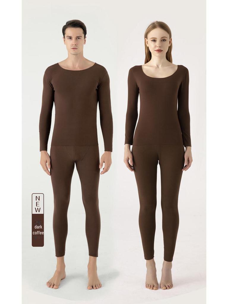 Damen Hautfreundlicher Thermo-Unterwäsche-Anzug: Doppelseitiger deutscher Samt, nahtloser Rundhalsausschnitt, Slim Fit für Herbst/Winter.