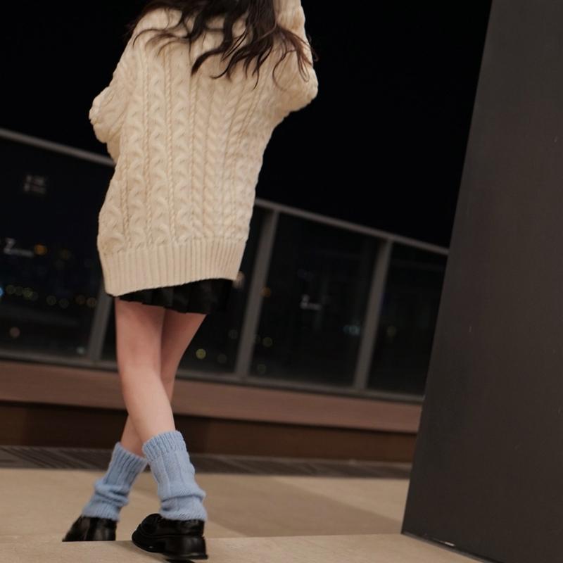 Damen Japanischer Stil JK Häkelstrick Kurze Beinwärmer Socken Einfarbige Süße 3D Florale Lockere Beinabdeckungen Stiefelmanschetten