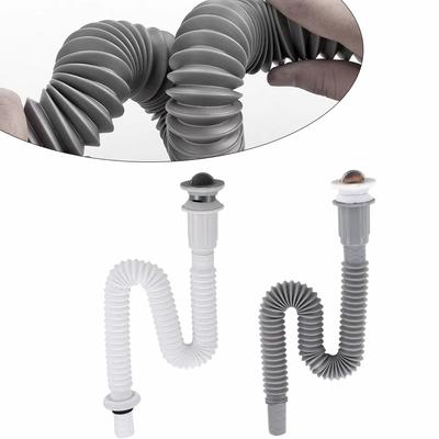 Teleskop-Abflussrohr für Spüle, 350–800 mm, für Spüle, Wasserfilter, Abflussrohr, Abtropffläche, Abflussrohr, integrierter Ablaufanschluss