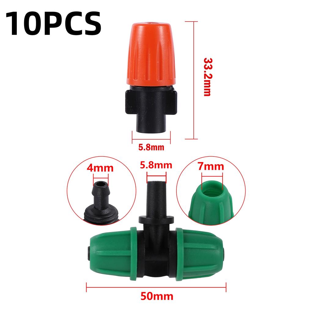 Garden Mist Irrigation Sprinkler 1/4" Pipe Fog Nozzle with Tee Anti Drip Connector Plant Flower Watering Atomize Micro-Sprayer
