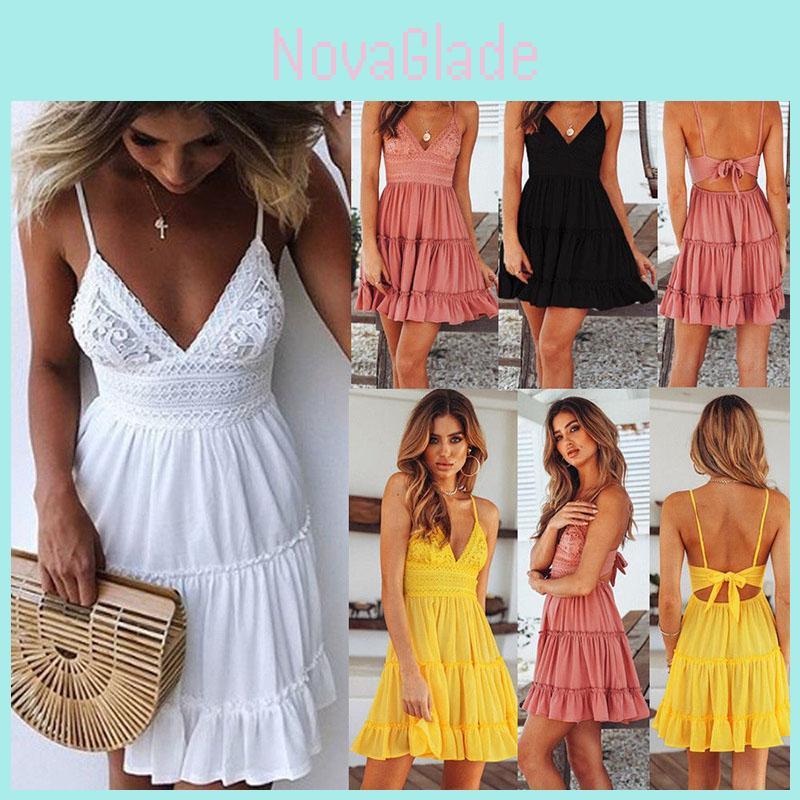 Stylish Women Summer Boho Short Mini Dress For Evening Cocktail And Beach Parties