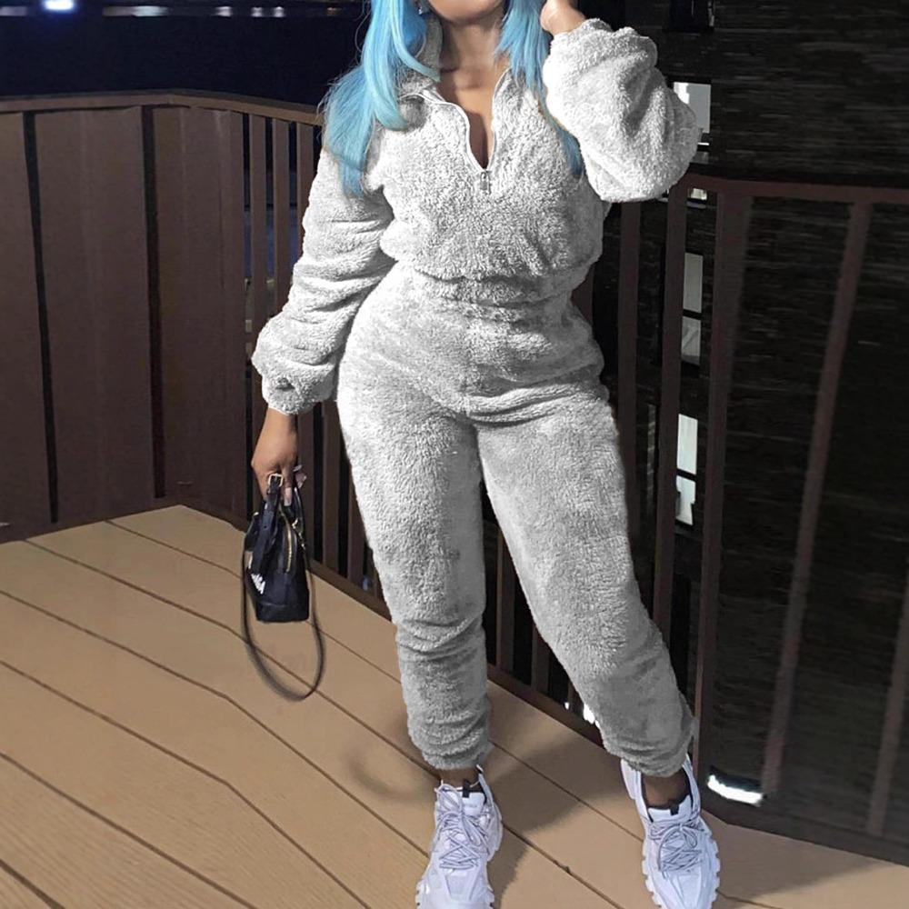 Women's Half Zip Long Sleeve Fleece Sweatshirt Jogger Pants Set Loose Fit Solid Color Two Piece Tracksuit Streetwear Loungewear