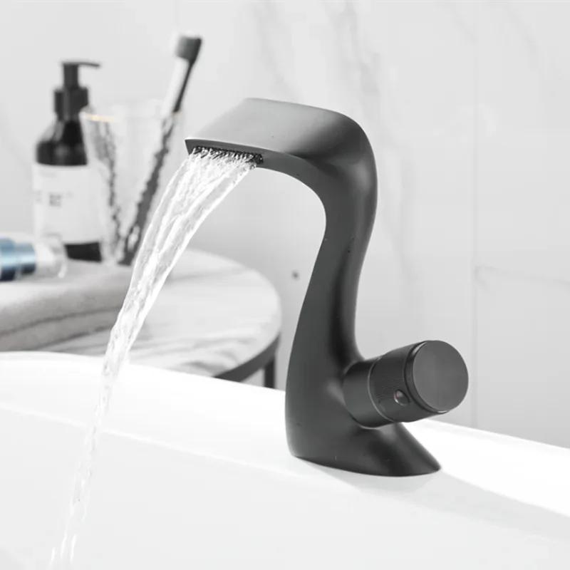 Bathroom Sink Mixer Waterfall Basin Faucets Black Chrome White Bathroom Faucet Hot and Cold Brass Sink Water Crane