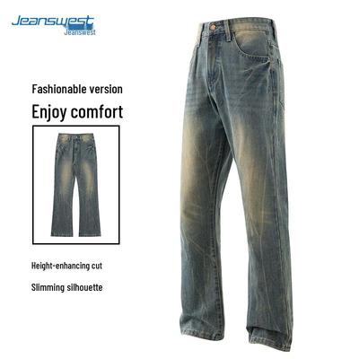 JEANSWEST Men's American Retro Cotton Straight Wide-Leg Jeans
