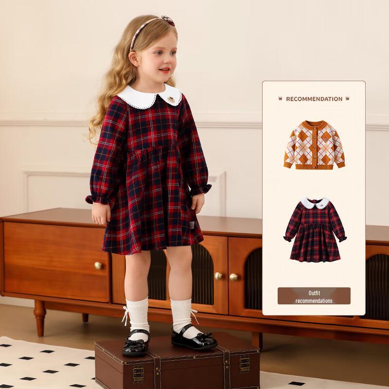 Classic Teddy Girls' Long Sleeve Plaid Princess Dress