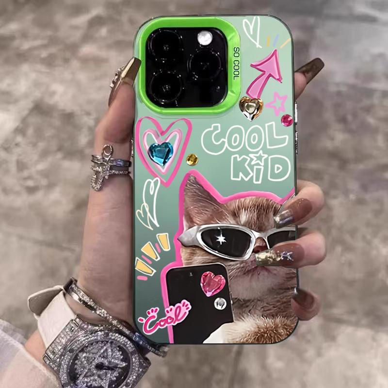 Cool Sunglasses Cat Electroplate Silver Phone Case For iPhone 17 16 15 14 13 12 11 Pro Max 17 Air 16E 7 8 Plus X XS XR Cover