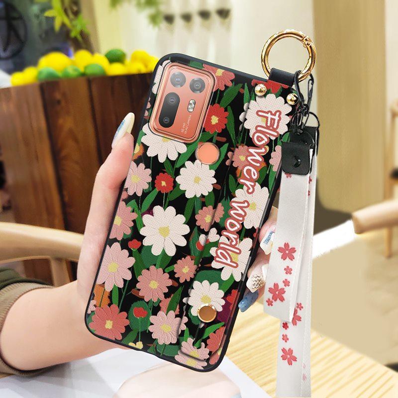 Back Cover Protective Phone Case For HTC Desire 20 Plus/D20+ Lanyard Kickstand Silicone Wrist Strap Oil Painting Ring