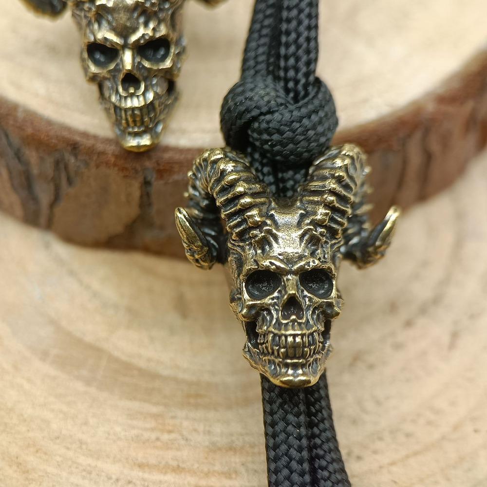 Goat Horn Skull Head Brass Knife Beads EDC Outdoor DIY Accessories Woven Lanyard Pendants Jewelry Punk Bracelets Charms