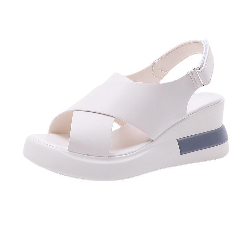 Summer New Wedge Heel Sandals Women's High Heel Open-toed Platform Muffin Cross One-button Sandals