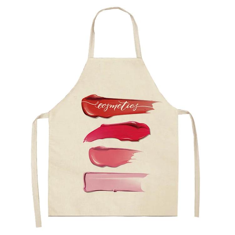 Nail Polish Lipstick Kitchen Cotton Linen Apron Bib Home Cleaning Ladies Cooking Picnic
