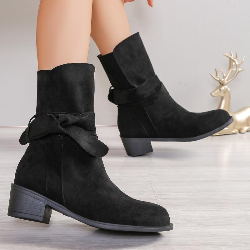 Fashion Rock Shoes Woman Luxury Designer  Lady Boots Boots-Women Fashion Rubber Low 2024 Pointy Ankle Solid Cow Suede Pointed Toe Slip-O