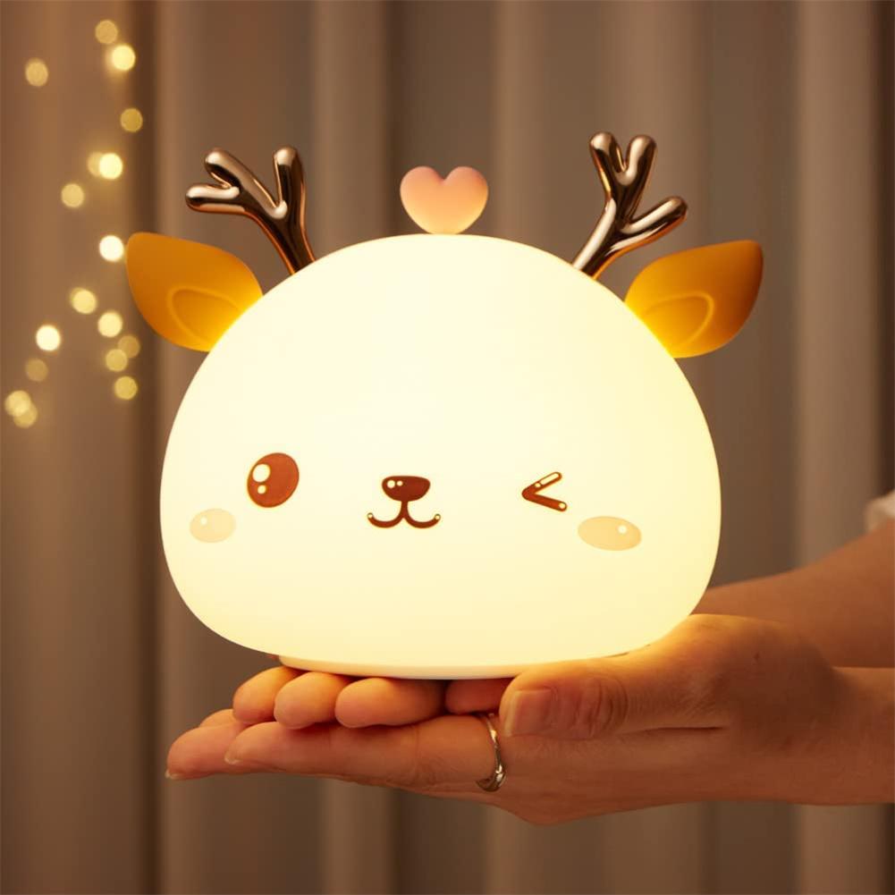 Silicone Usb Touch-sensor Led Night Light Cute Deer-shaped 7 Colors Brightness Adjustable Room Desktop Decor Lamp For Kids Girls