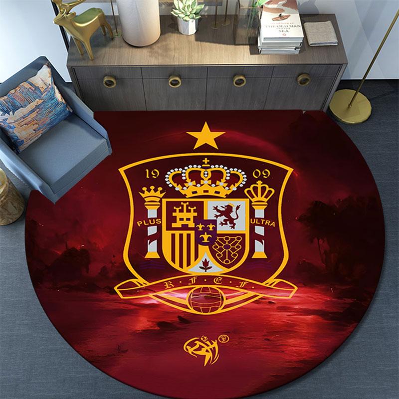 Spain football logo Round Rug, Non Slip Washable Circular Carpet For Living Room Bedroom Playroom, Sports Fan Decor, Holiday Birthday Gift