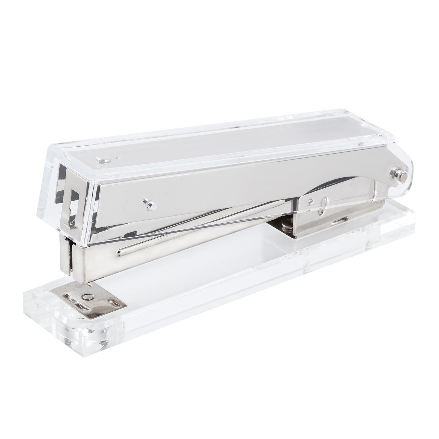 

Акриловый степлер, Прозрачный розово-золотой настольный степлер - Мини экологичные офисные принадлежности для школы Бесплатная коробка скоб silver