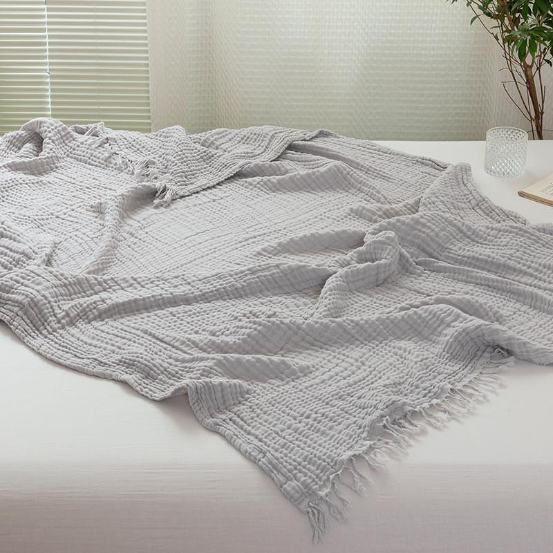 1pc Cotton Gauze Blanket  Four Layers of Yarn Tassel Blanket   Sofa Leisure Blanket  Cotton Single and Double Nap Blanket, Bedroom Decoration Supplies