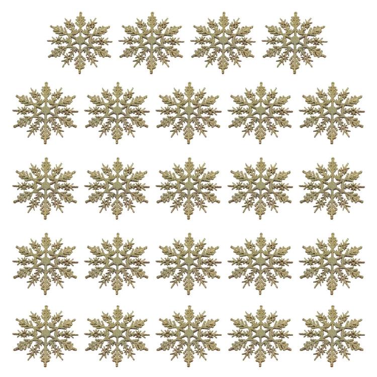 Christmas Snowflake Pendant 24pcs/set Glitter Plastic Tree Window Wall Decor