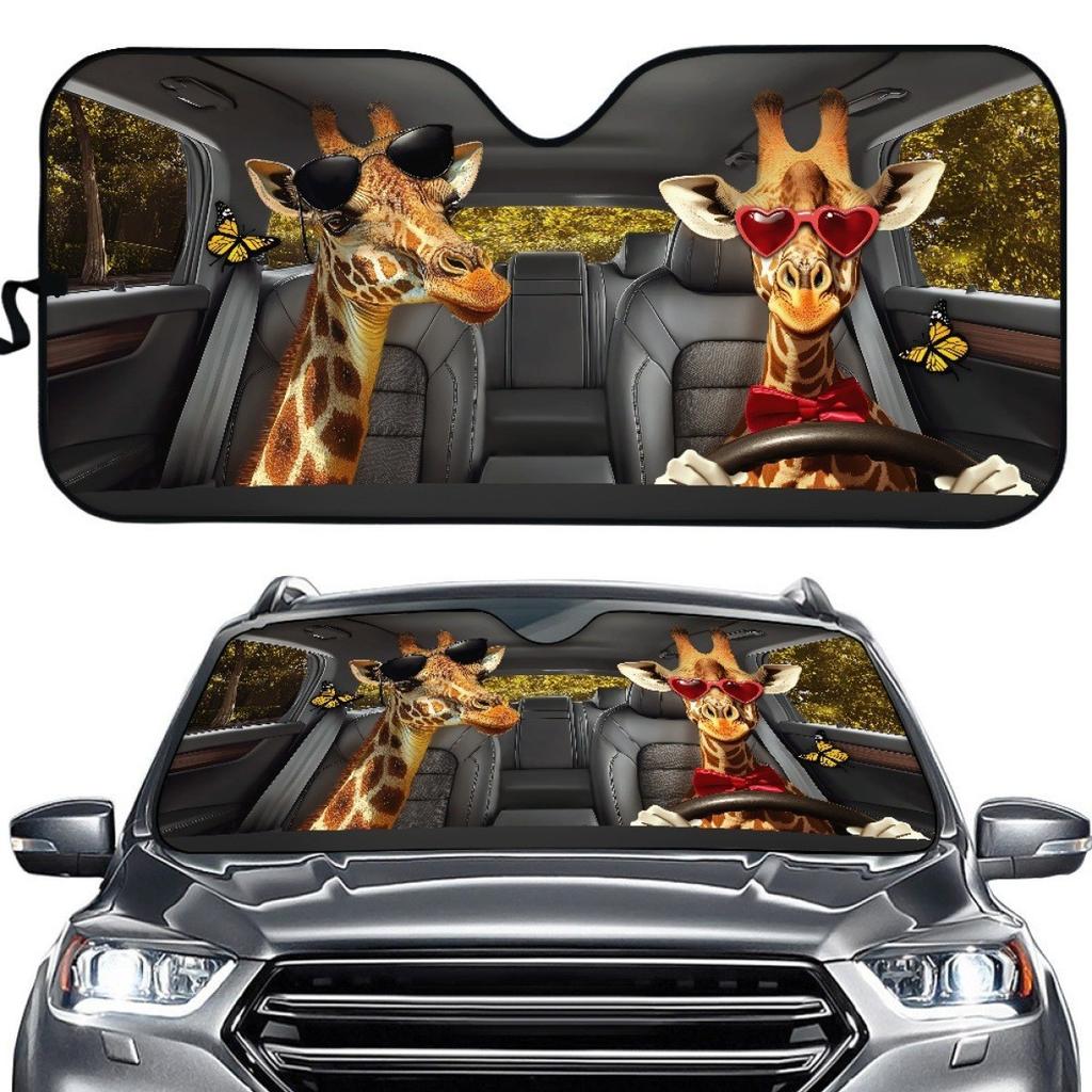 Giraffe Printed Aluminum Foil Sun Visor, Sun Protection And Heat Insulation Pad, Car Cute Pet