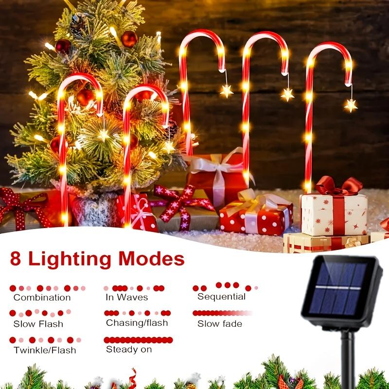 Solar-Powered Candy Cane Lights 1To5 8 Lighting Modes Outdoor Christmas Decoration for Lawn Yard Garden Xmas Tree Lights