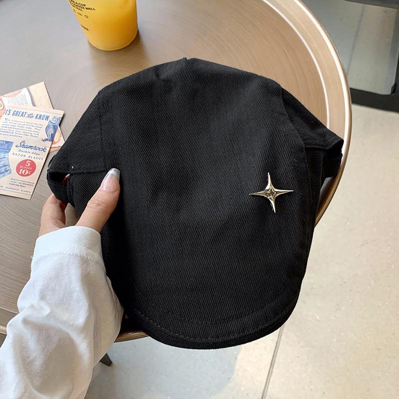 Нишевая ретро четырехугольная шляпа вперед женская летняя тонкая дышащая маленькая шапка-берет универсальная шляпа прилив Adjustable чёрный