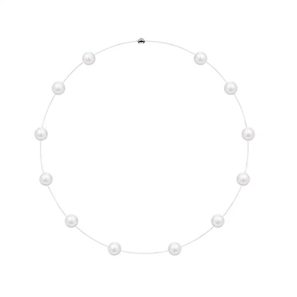 Shorea New Trendy 925 Sterling Silver Choker Necklace Light Luxury DIY Sweater Chain Fishing Line Pearl Charm Necklace for Women