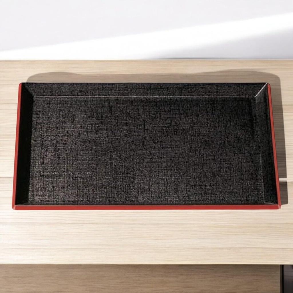 Tray Available in Black and Lacquerware Made in Dishwasher Safe J-kitchens 3-Shaku Heat-Resistant Feather-Weave (Tray/Tray) Red, Non-Slip, 39cm,